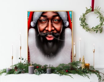 Téléchargement numérique , Père Noël noir, Père Noël afro-américain, Graphique de Noël, Carte de vœux de Noël, Clipart sublimation, PNG, Utilisation commerciale