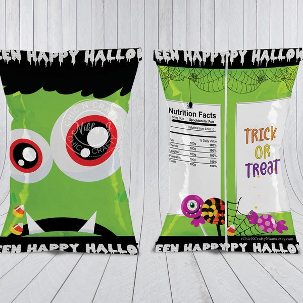 DIY Printable, Candy Monster,Halloween Party, Halloween, Chip Bags, Treat Bags, Favor Bags, Party Favors, Favors,Digital,PRE-DESIGNED