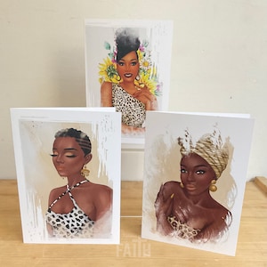 Black Girl Cards, Black Women Cards, Female Notecards, Handmade Cards, Black Greeting Cards, African American Cards, Set of 6, Notecards