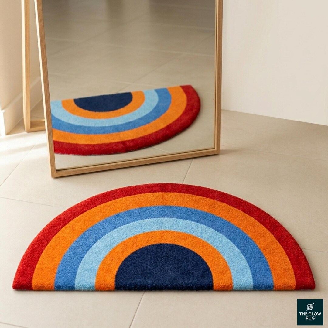 Rainbow Half Moon Rug, Colorful Tufted Geometric Arc, Modern Home Decor ...