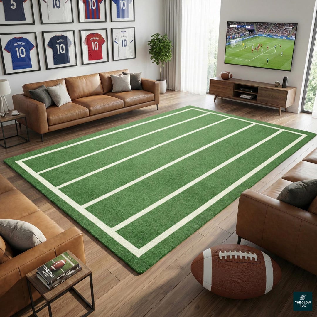 Pure Color Carpet Rugby Hand Tufted Wool Rug, Sports Field Design, Game Room Carpet - Etsy