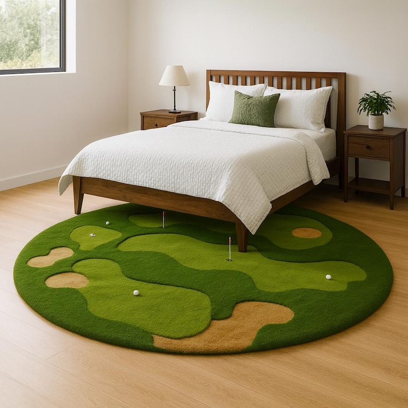 Neutral Color Golf Rug Handmade 3D Golf Course Rug: Round Wool Putting Green Carpet - Etsy