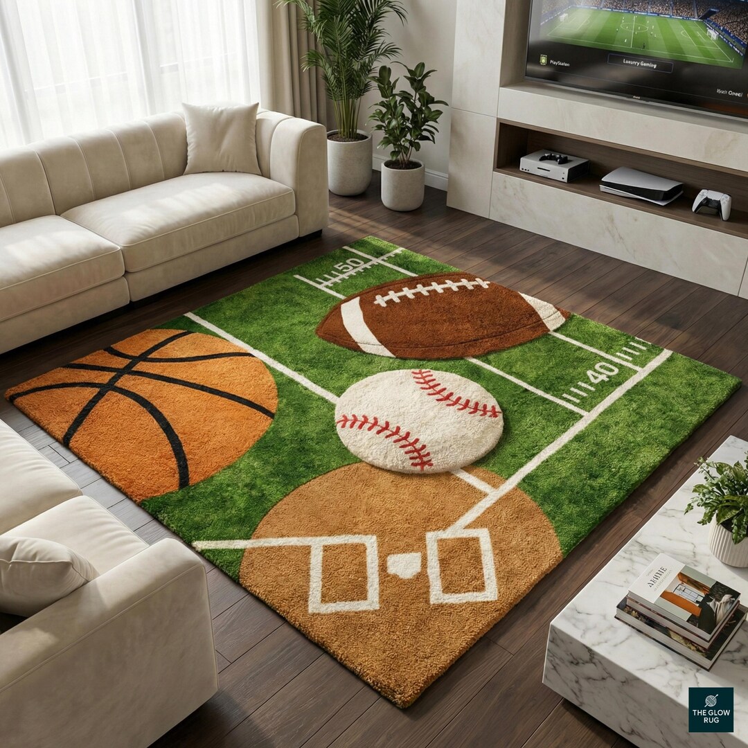 Softball Rug Hand-tufted Wool Sports Rug | Game Room Decor - Etsy