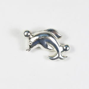 Vintage Dolphin Charm: Sterling Silver, Unique Double Bail, 10x18mm