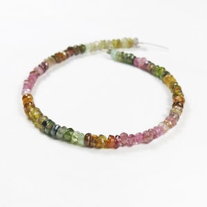 Rainbow Tourmaline Rondelles: 3.5-4mm Faceted Multicolored Gemstone Beads, 7&quot; Half Strand