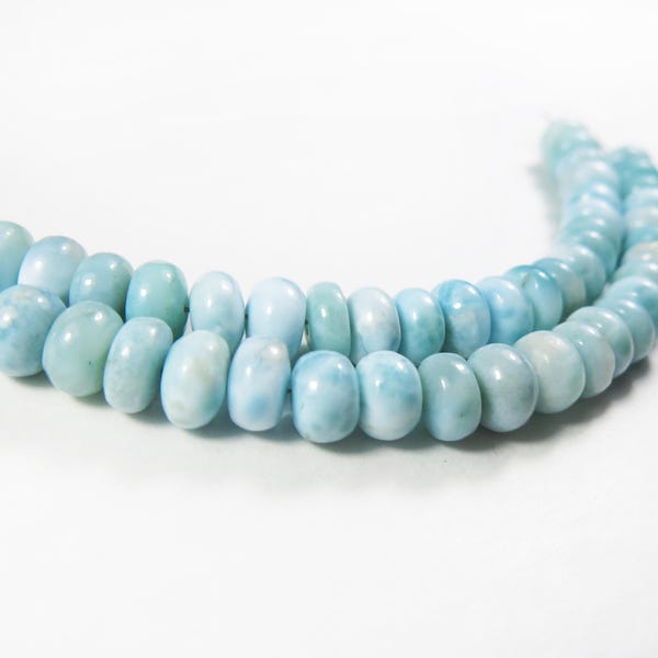 Larimar 7mm Smooth Rondelles: Natural Blue Dominican Gemstones, 4" Quarter Strand, 22 Pieces