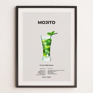 Mojito Cocktail Recipe Print, Modern Kitchen Wall Art, Digital Download Drink Poster, Aesthetic Bar Cart Decor, Printable Poster