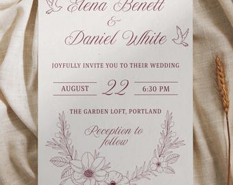 Floral Wedding Invitation Set Brown Romantic (Digital Editable Canva Templates)