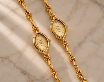 Elegant guldfärgad oval urtavla för kvinnor, vintagearmbandsur