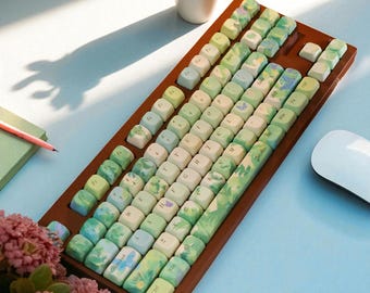 Juego de teclas Green Garden – Tema de margaritas, perfil PBT Cherry (143 teclas)