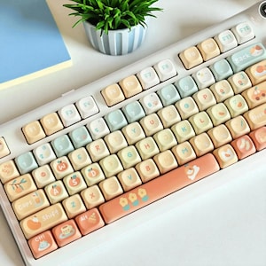 131-Key Orange Flower Theme Keycap Set, Cartoon Keycaps, PBT Keycaps, Cherry MX Compatibility, Mechanical Keyboard Keycaps