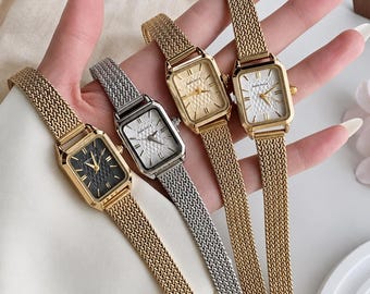 Elegant Gold Rectangle Watch – Minimalist Quartz Stainless Steel Women's Wristwatch
