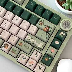 144 Keys Fresh Daisy Keycap Set, Green Plant Keycaps, Profile Keycaps, PBT Keycaps, Mechanical Keyboard Keycaps