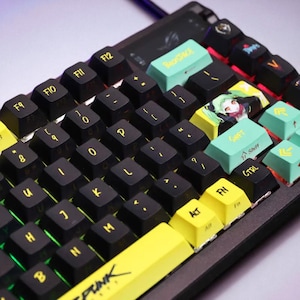 Neon-Themed Mechanical Keycaps, Dual Legends (Top + Side Print), 124 Keys PBT ASA Profile,  Aesthetic, Compatible with Mechanical Keyboards