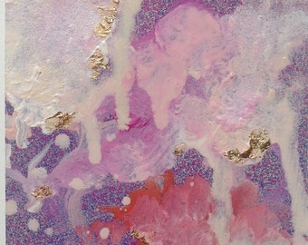 Miniature Abstract Painting Original, Abstract Oil on Paper, Oil Hand Painting, Office Wall Art Pink, Title: "Magenta Overload"