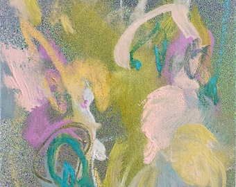 Miniature Abstract Painting Original, Abstract Oil on Paper, Oil Hand Painting, Office Wall Art Pink Title: Dreaming of Spring #3
