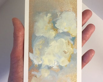 Miniature Abstract Painting Original, Abstract Oil on Paper, Oil Hand Painting, Office, Bedroom Wall Art, Clouds, Title: "Baby's Breath Sky"
