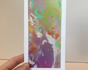 Miniature Abstract Painting Original, Abstract Oil on Paper, Oil Hand Painting, Bedroom Wall Art Pink, Gold, Title: "Dreaming  of Spring #2"