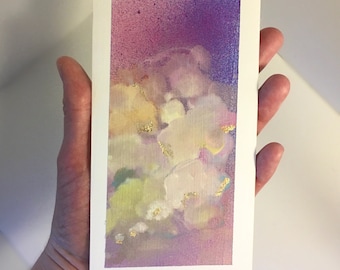 Miniature Abstract Painting Original, Abstract Oil on Paper, Oil Hand Painting, Office, Pink, Wall Art, Title: "Rainbow Sky"