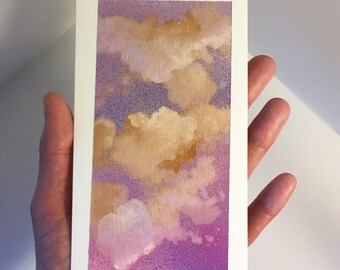 Miniature Abstract Painting Original, Abstract Oil on Paper, Oil Hand Painting, Office Wall Art Pink Clouds, Title: "Rose Memories"