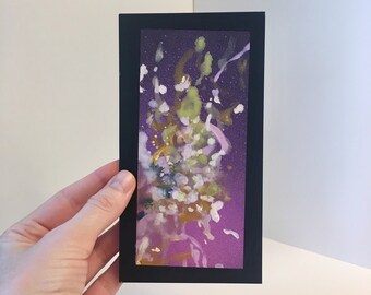 Miniature Abstract Painting Original, Abstract Oil on Paper, Oil Hand Painting, Home Wall Art Pink, Black, Gold, Title:"Black Firework I"