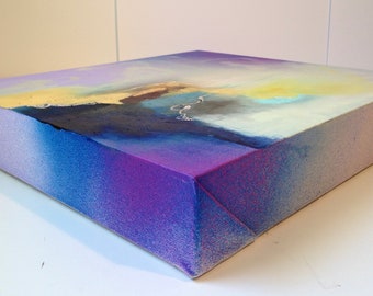 Abstract Painting Original, Abstract Oil on Canvas, Oil Hand Painting, Office Wall Art Blue, Purple, Title: "Midnight Waters"