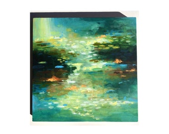 Small Abstract Painting Original, Abstract Oil on Wooden Panel, Oil Hand Painting, Office, Bedroom Wall Art, Title: "Water Lilies #2"