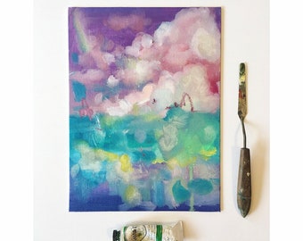 Abstract Painting Original, Abstract Oil on Artist Board, Oil Hand Painting, Office, Bedroom Wall Art, Title: "Purple Dreams