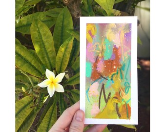 Miniature Abstract Painting Original, Floral Abstract Oil on Paper, Oil Hand Painting, Office Wall Art Pink Title: "Dreaming  of Spring #1"