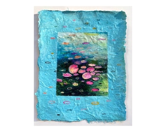 Miniature Abstract Painting Original, Abstract Acrylic on Paper, Acrylic Hand Made Office Wall Art Green, Title: "Baby Blue Pond"