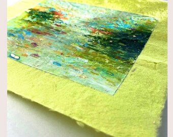 Miniature Abstract Painting Original, Abstract Acrylic on Paper, Acrylic Hand Made Office Wall Art Green, Title: "Glistening Waters"