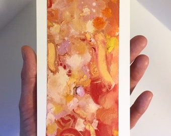 Miniature Abstract Painting Original, Abstract Oil on Paper, Oil Hand Painting, Office Wall Art Red, Title: "Venus Series #3"