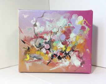 Small Abstract Painting Original, Abstract Oil on Canvas, Oil Hand Made Painting, Home Wall Art, Title: "Pink  Mystery"