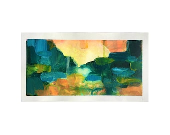 Miniature Abstract Painting Original, Abstract Oil on Paper, Oil Hand Painting, Office Wall Art, Water lilies, Title: "Water Lilies 3"