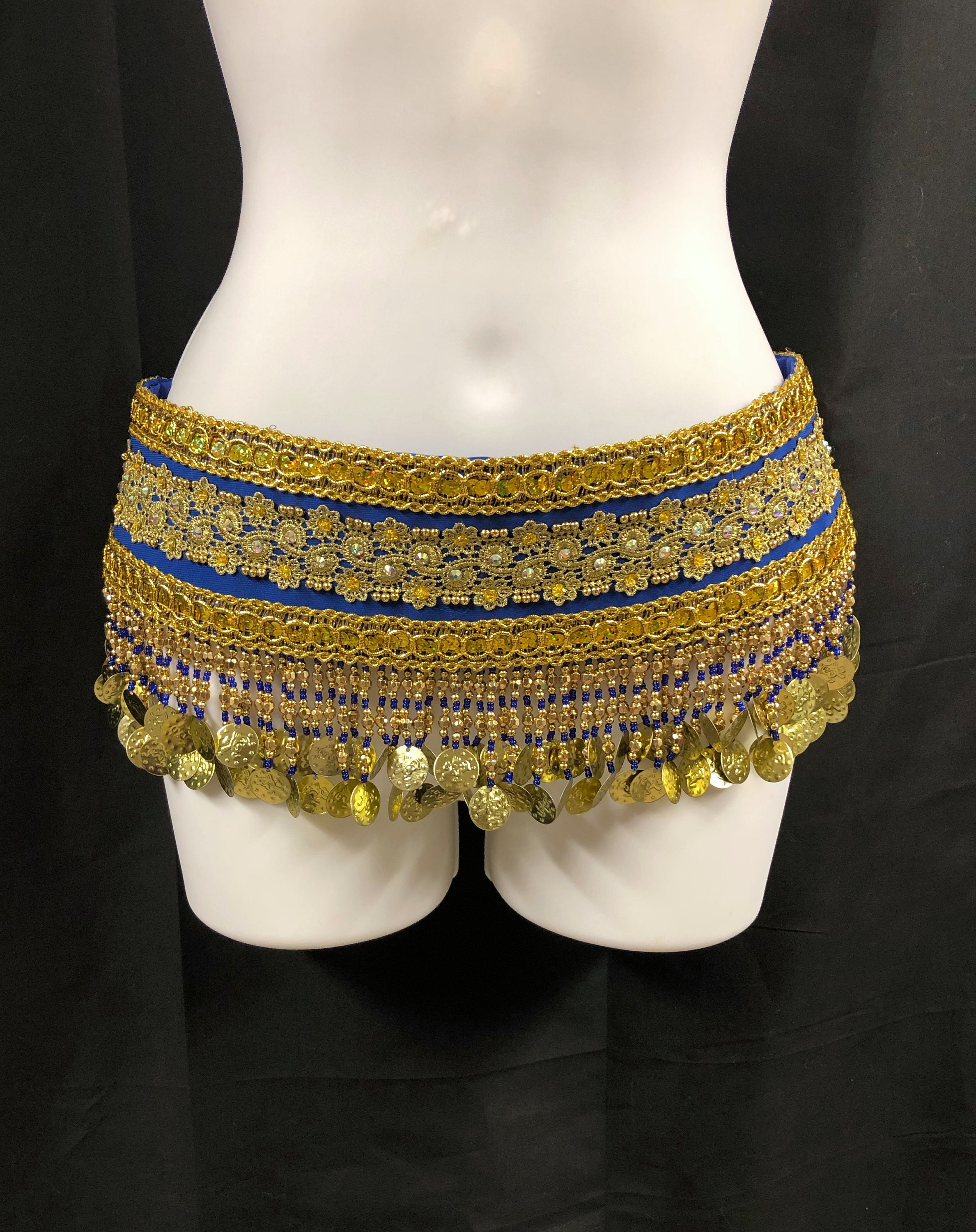 Blue & Gold Bellydance Coin Belt - Etsy display picture 2