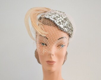 1940s/50s Silver Sequin Hat with Pink Feathers