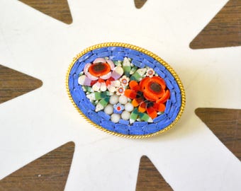1950s Oval Floral Micro Mosaic Brooch