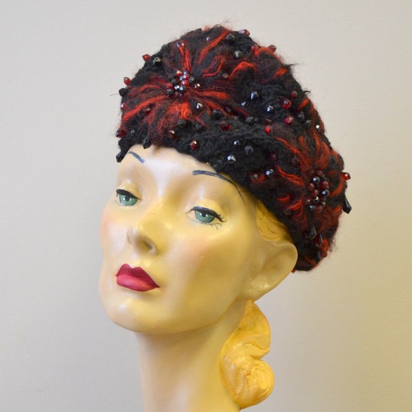 1960s Christian Dior Red and Black Beaded Hat