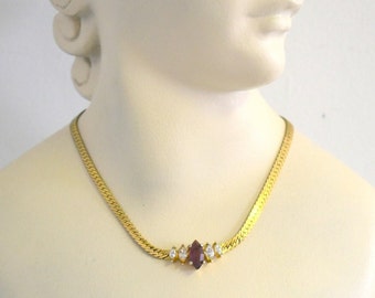 1970s Christian Dior Purple Rhinestone and Gold Chain Necklace