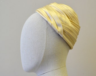 1950s Edna Mye Cream Satin Turban Style Hat