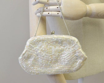 1960s La Regale White Sequin Evening Bag