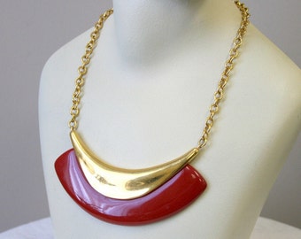 1970s Monet Red and Gold Bib Necklace