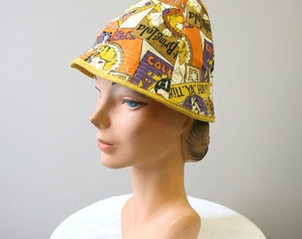 1960s Canvas Reversible Bucket Hat with 1930s Style Print