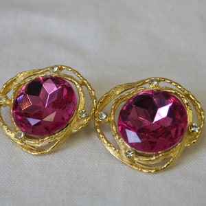 1980s Gemcraft Pink Rhinestone Oversized Clip Earrings image 2