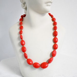 Vintage Red Plastic Graduated Bead Necklace image 1