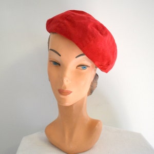1960s Red Suede Beret Style Hat image 1