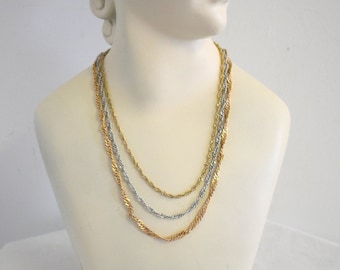1970s Silver and Gold Three Chain Necklace