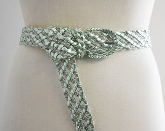 1980s/90s Clear and Metallic Aqua Vinyl Braided Belt