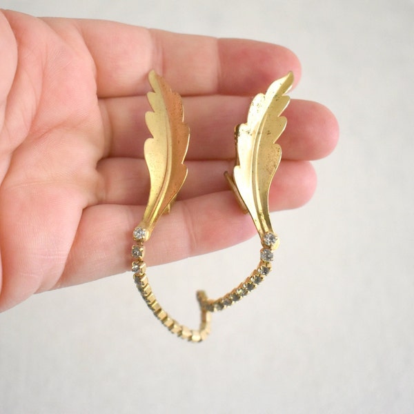 1950s/60s Gold Leaf and Rhinestone Sweater Guard Clips