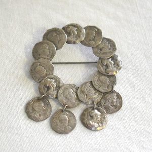 1940s Silver Coin Circle Brooch